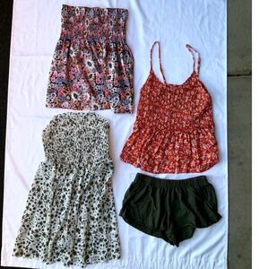 Bundle Floral Smocked Cami Top Flowy‎ Ruffle Hem Sleeveless Blouse Casual Cute